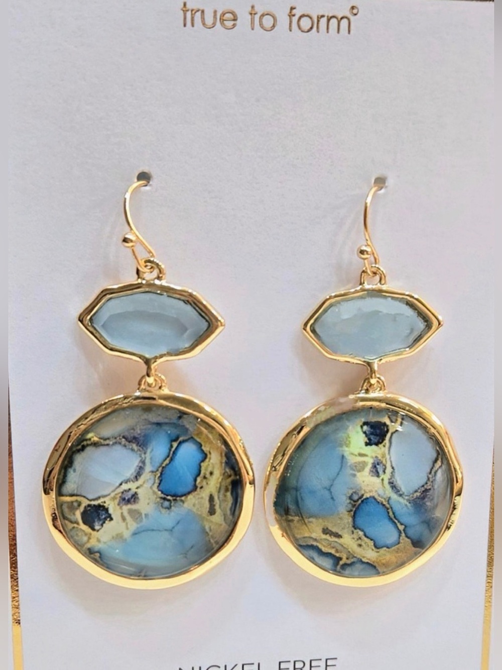 True to Form Gold-Plated Blue Marble Drop Earrings